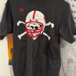 Nebraska FB Adidas Black Tee with Skull and Red Helmet Graphic